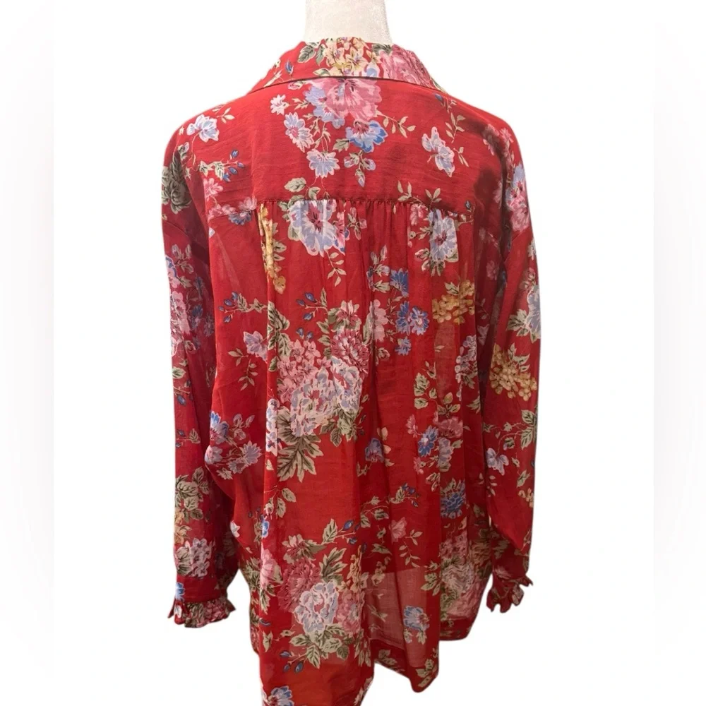 Gerard Darel Paris red cotton floral blouse. Size 46 (XL). Mint condition. - Picture 2 of 9
